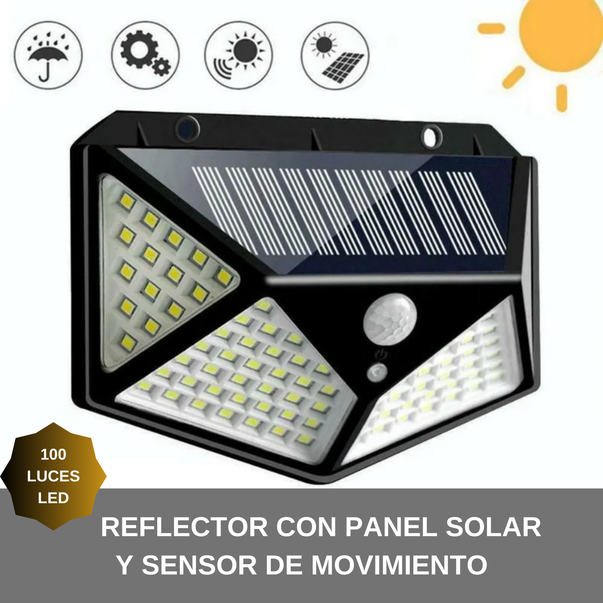 Reflector solar con luces led, sensor de movimiento, impermeable y alimentado por energía solar.